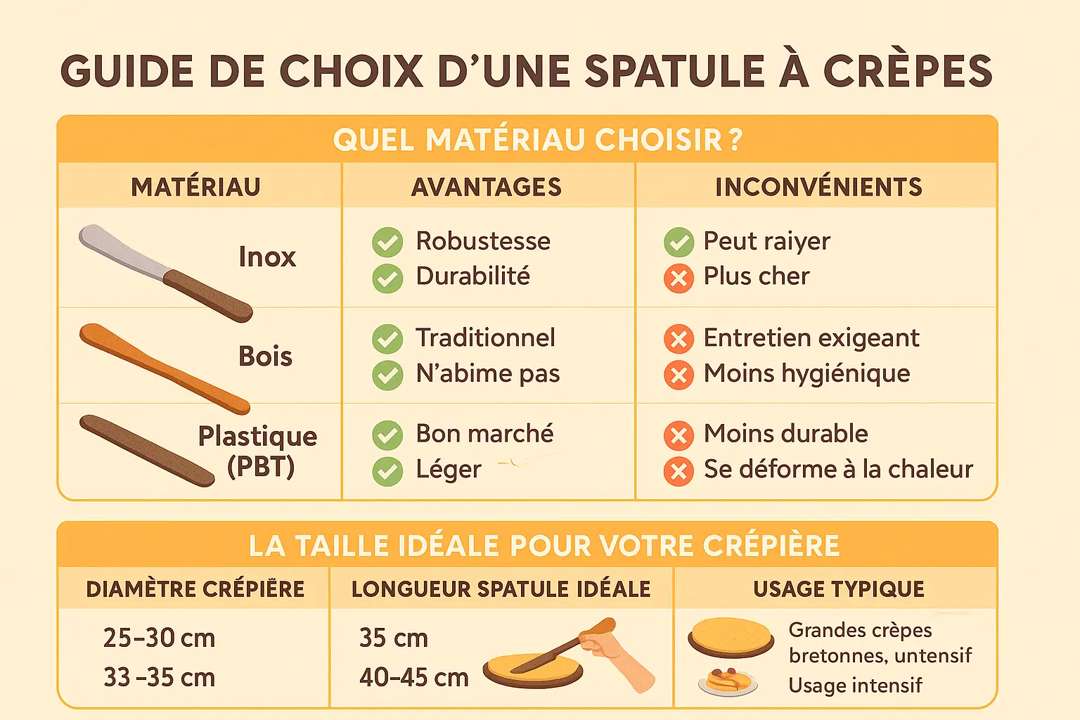 Spatule crêpière en inox sur une plaque chaude