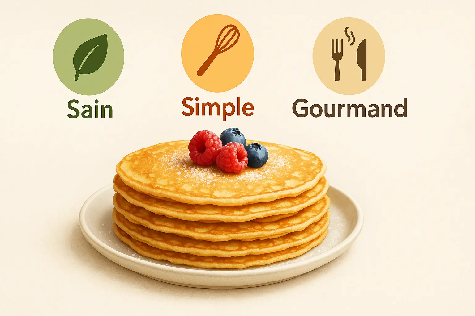 Crêpes sucrées à la <strong>farine de pois chiche</strong> sur une assiette avec des garnitures colorées