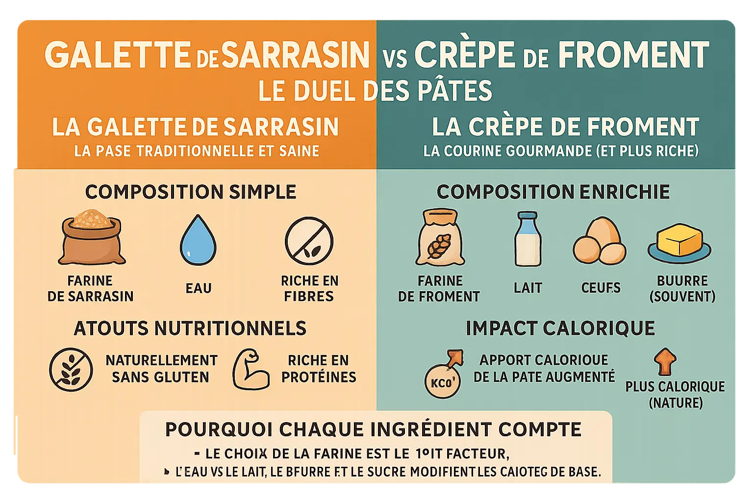 Galette bretonne et crêpe de froment côte à côte