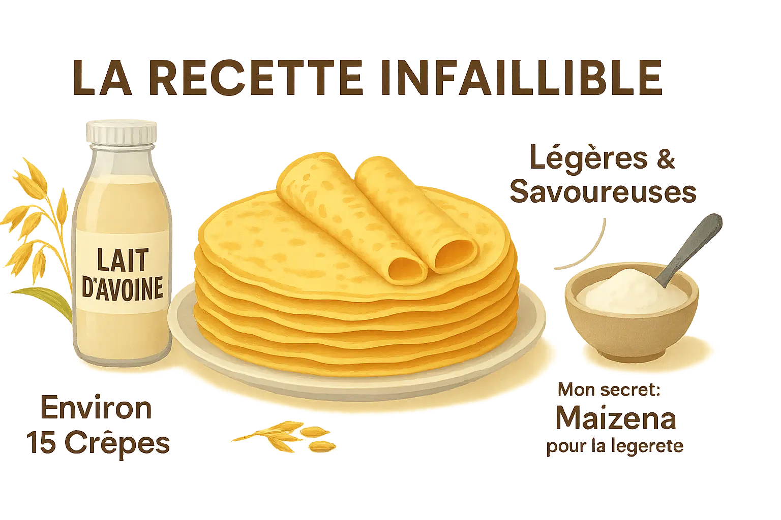 Pile de crêpes dorées au <strong>lait d'avoine</strong>, accompagnées de fruits frais et de sirop d'érable végétal