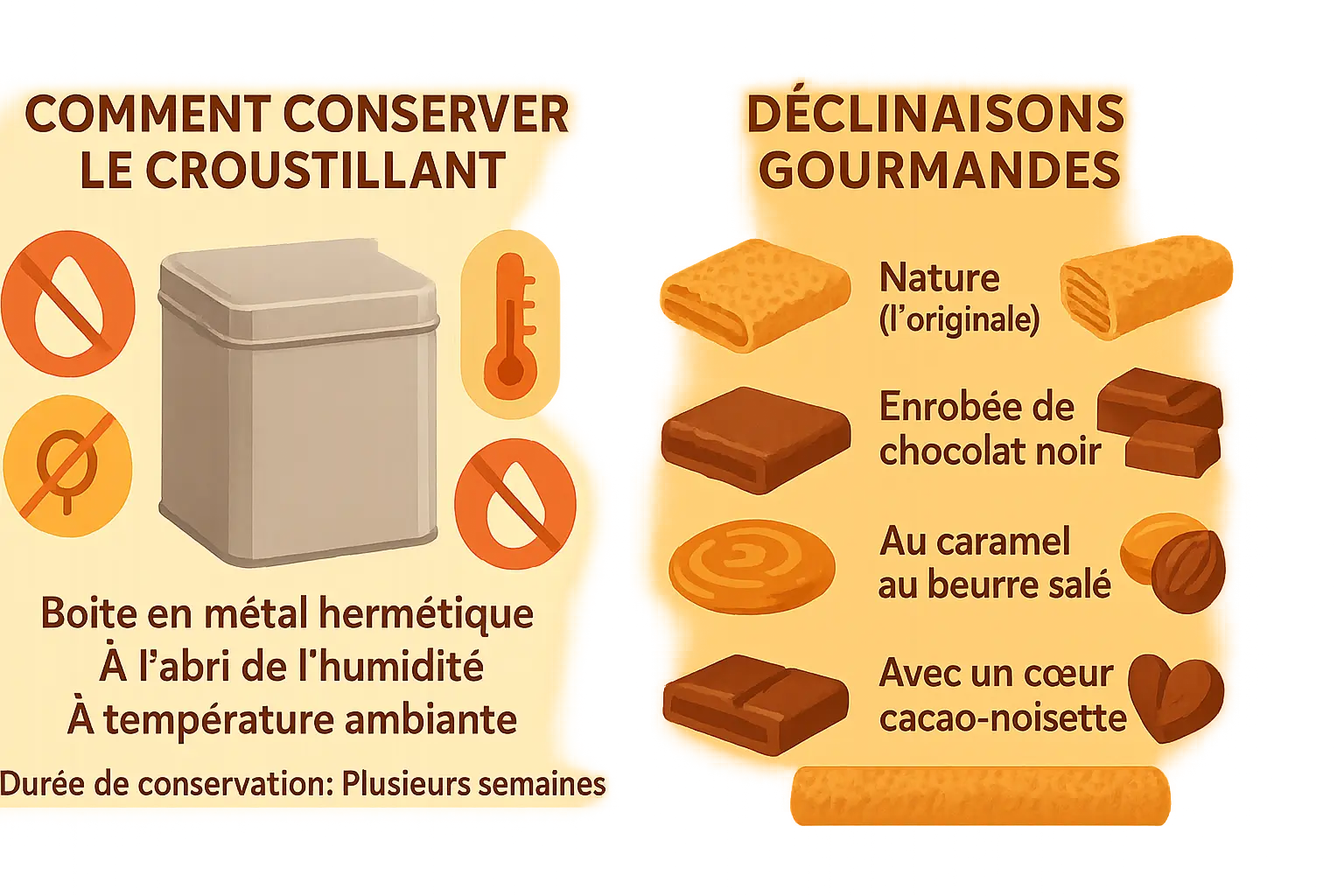 Crêpes dentelle enroulées dans une boîte métallique