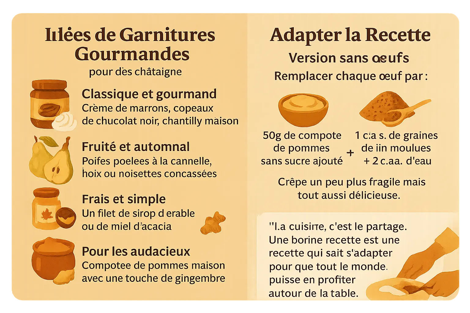 <strong>Crêpes à la farine de châtaigne dorées et garnies</strong>