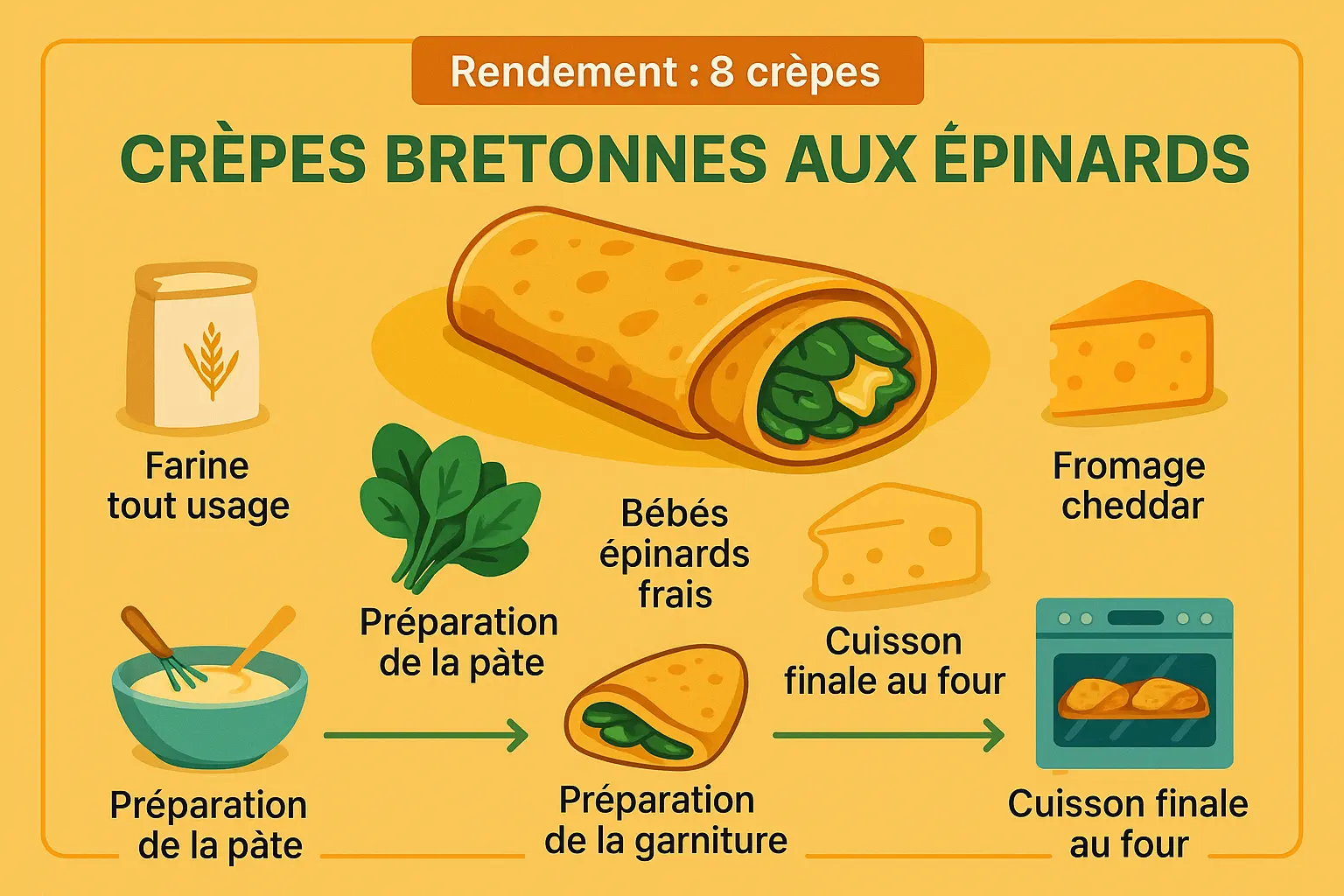 Crêpes aux épinards dorées et généreusement garnies