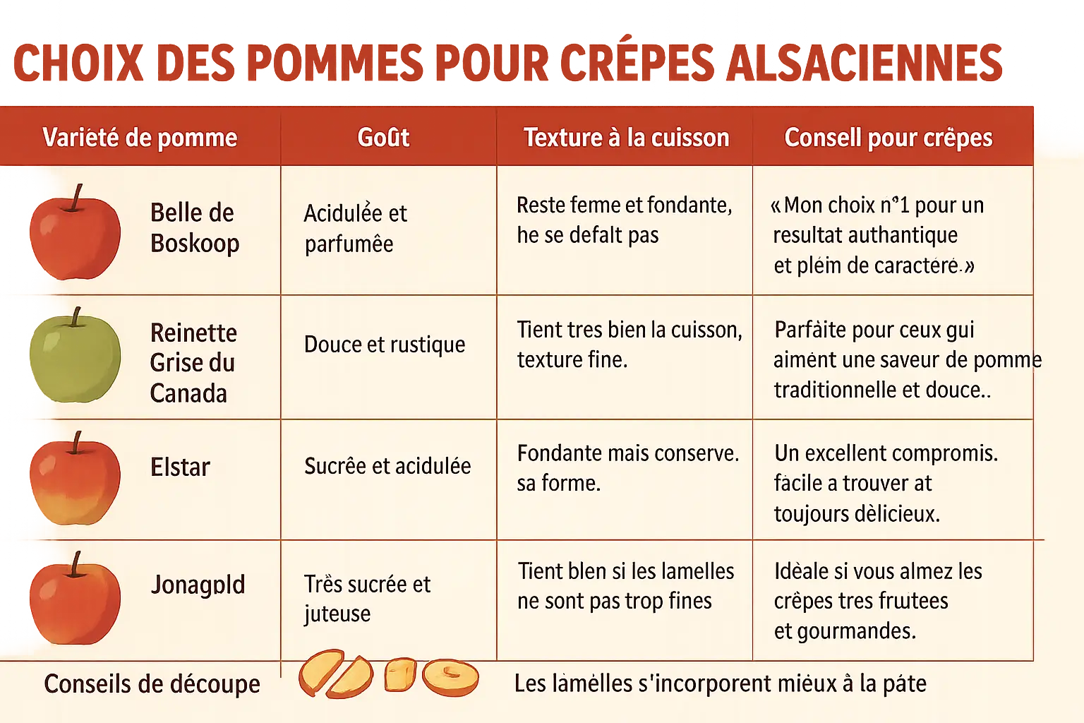 Crêpes aux pommes alsaciennes sur une poêle en fonte