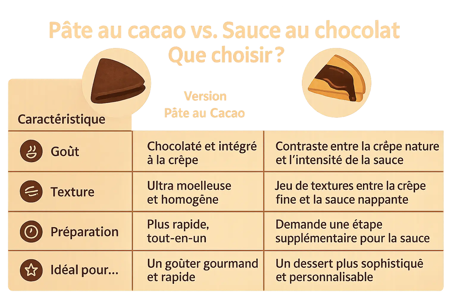 Crêpe au chocolat garnie de crème fouettée et copeaux de chocolat