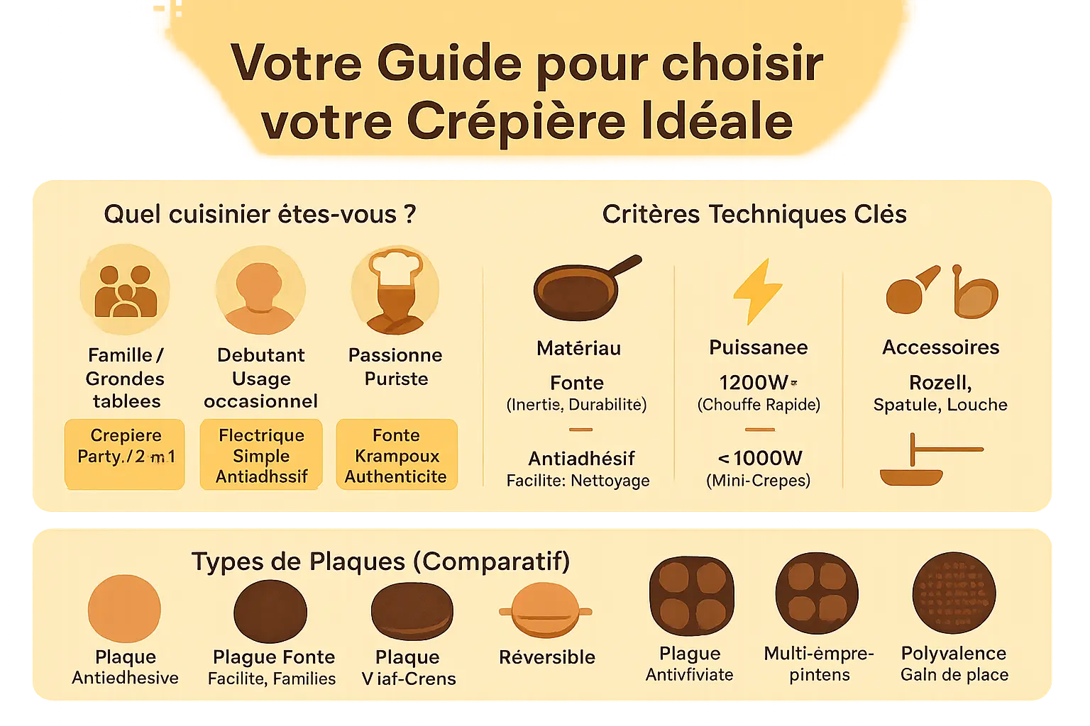 Différents modèles de plaques crêpières