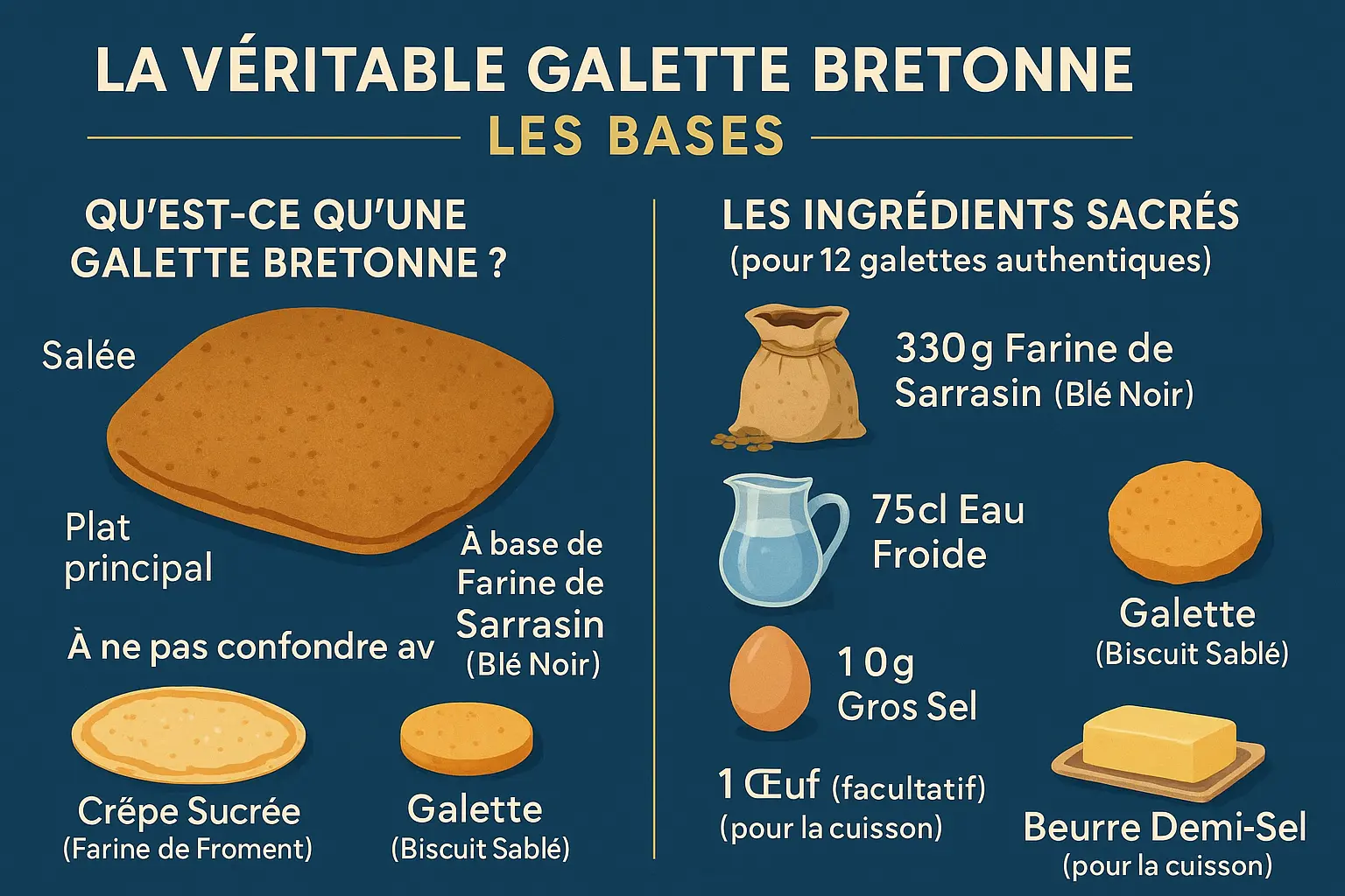 Galette bretonne garnie de jambon, œuf et fromage