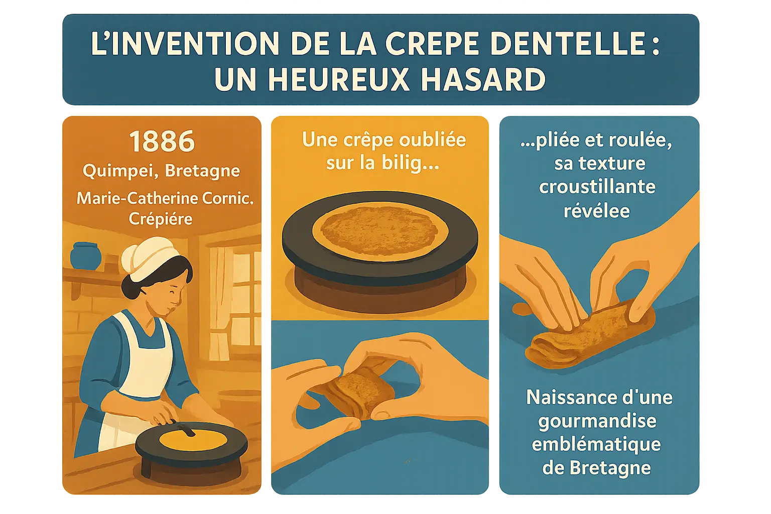 Crêpe dentelle Gavottes empilées dans un panier breton