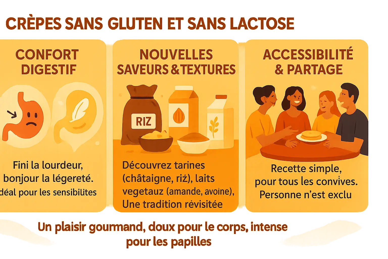 Crêpes sans gluten et sans lactose disposées sur une assiette en céramique