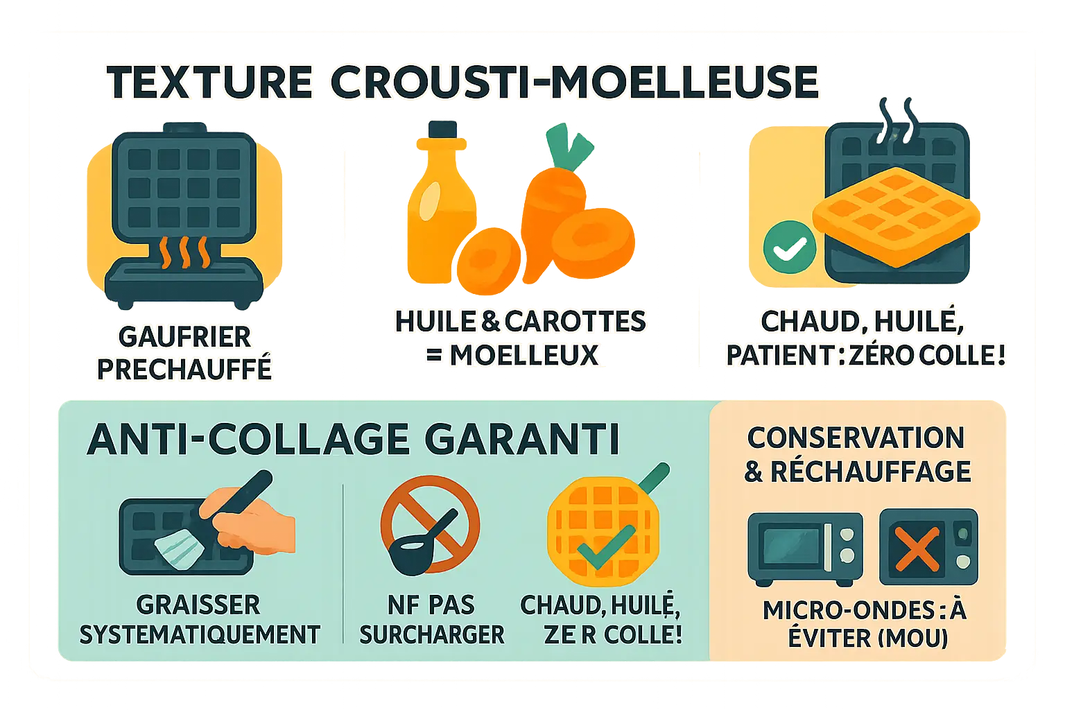 Gaufres salées aux carottes dorées sur un gaufrier