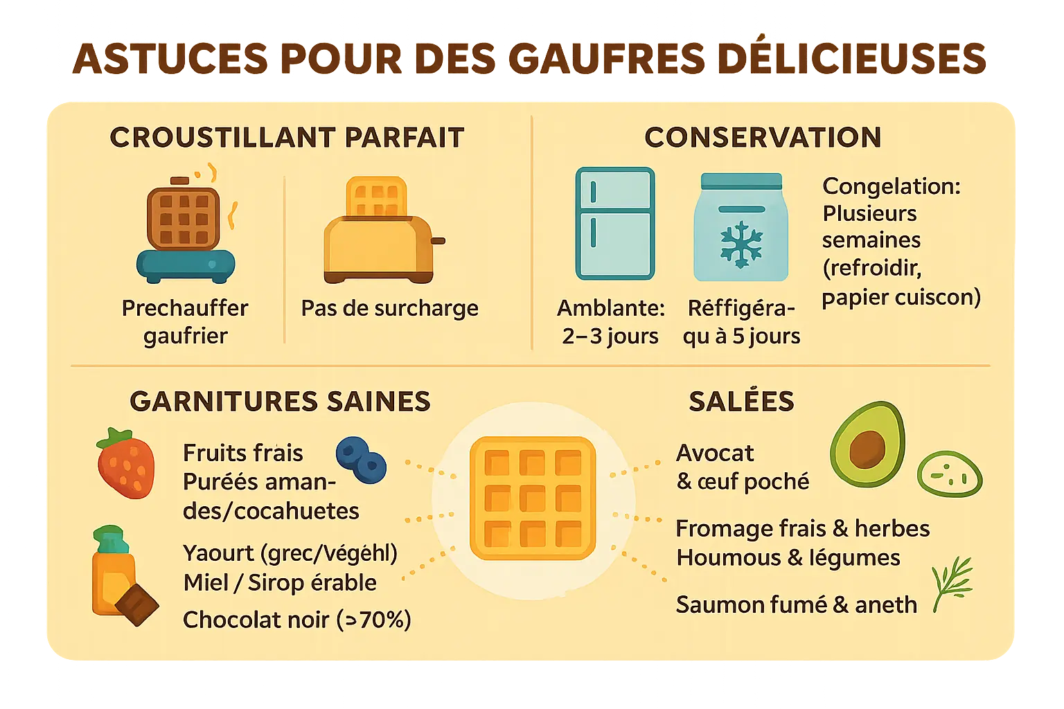 Illustration de gaufres croustillantes avec garnitures naturelles