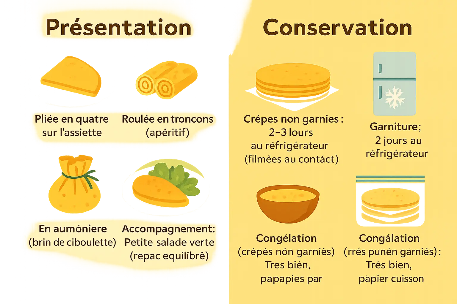 Crêpes aux épinards présentées de manière élégante
