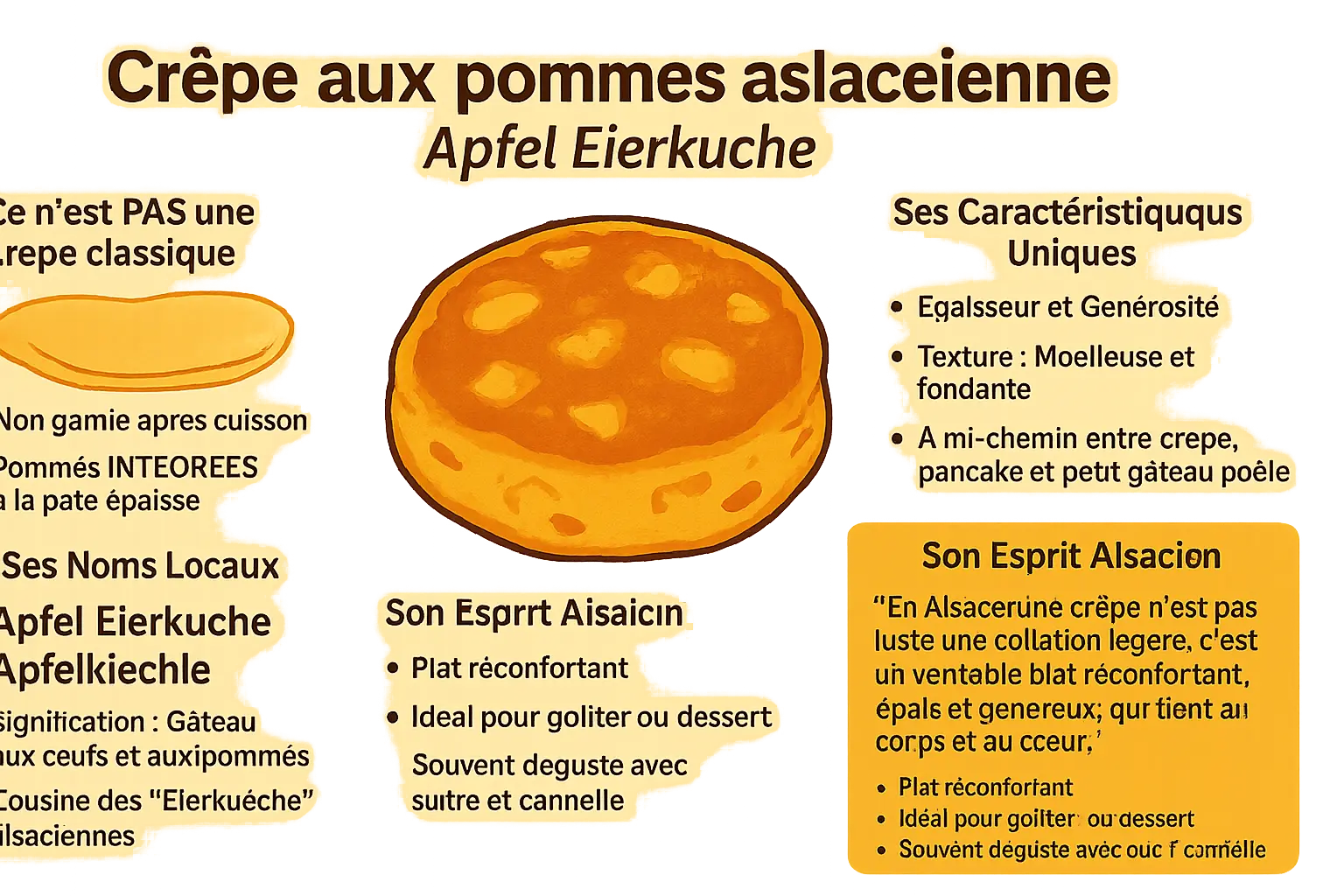 Crêpe aux pommes alsacienne dorée et saupoudrée de sucre glace