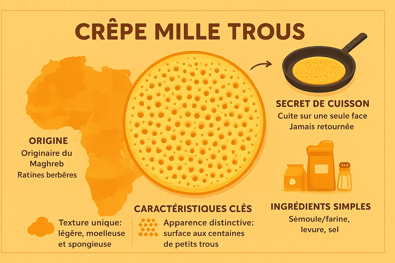 Crêpe mille trous coupée en deux, révélant sa texture alvéolée
