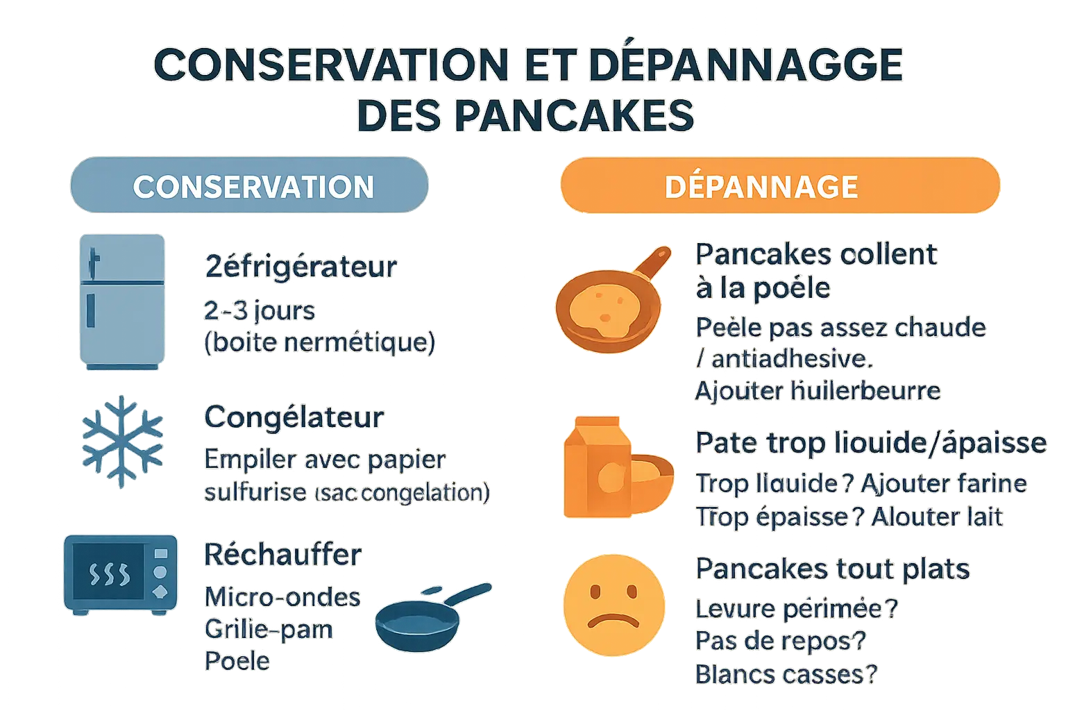 Conseils de conservation et de réchauffage des pancakes