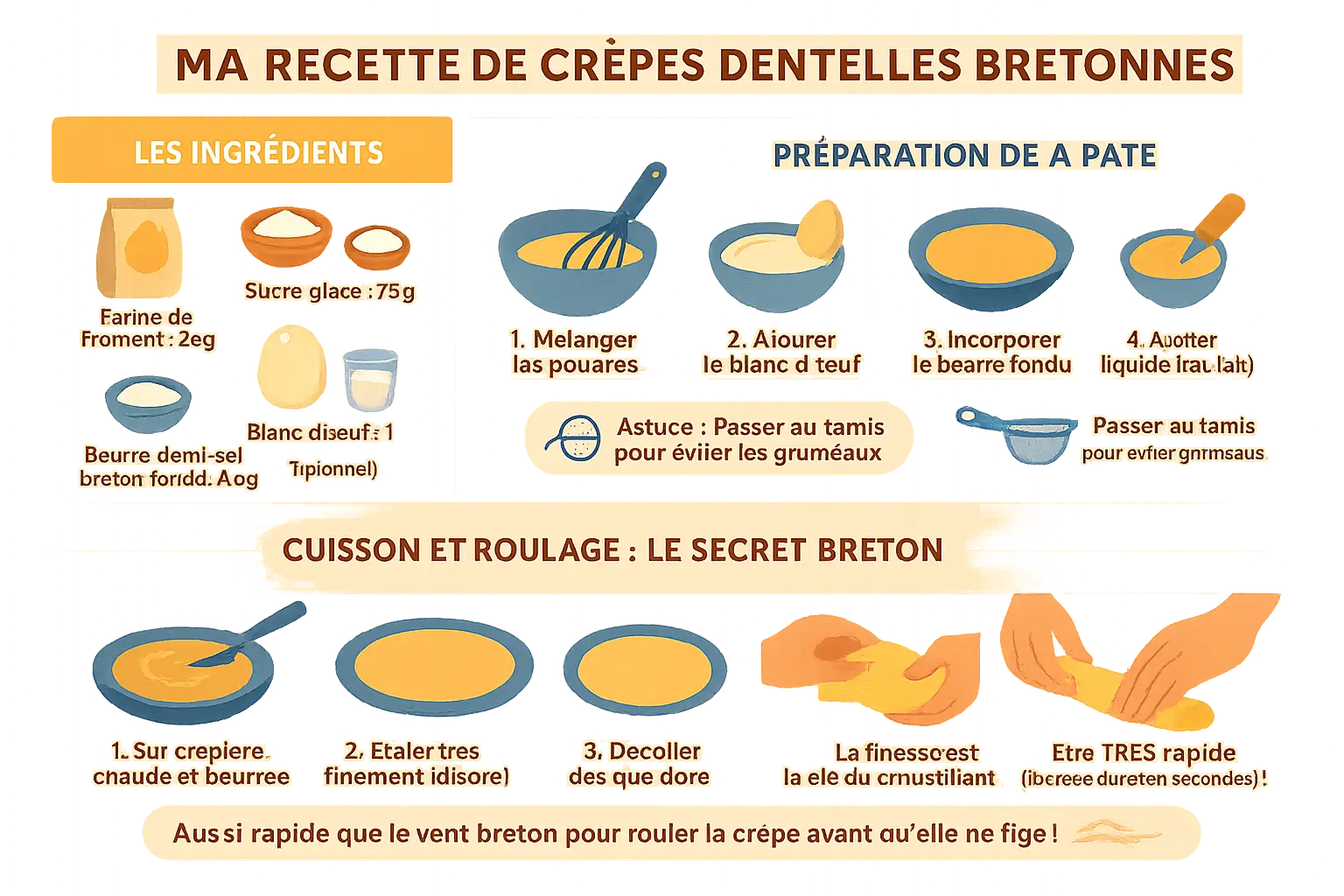 Crêpes dentelles fraîchement roulées sur un plan de travail en bois