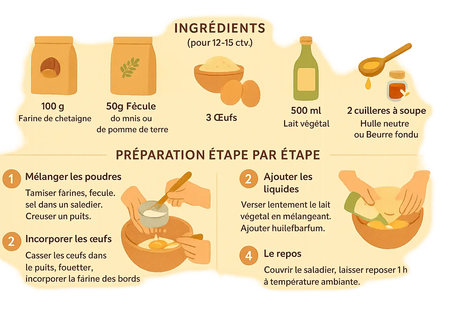 Crêpes dorées avec farine de châtaigne