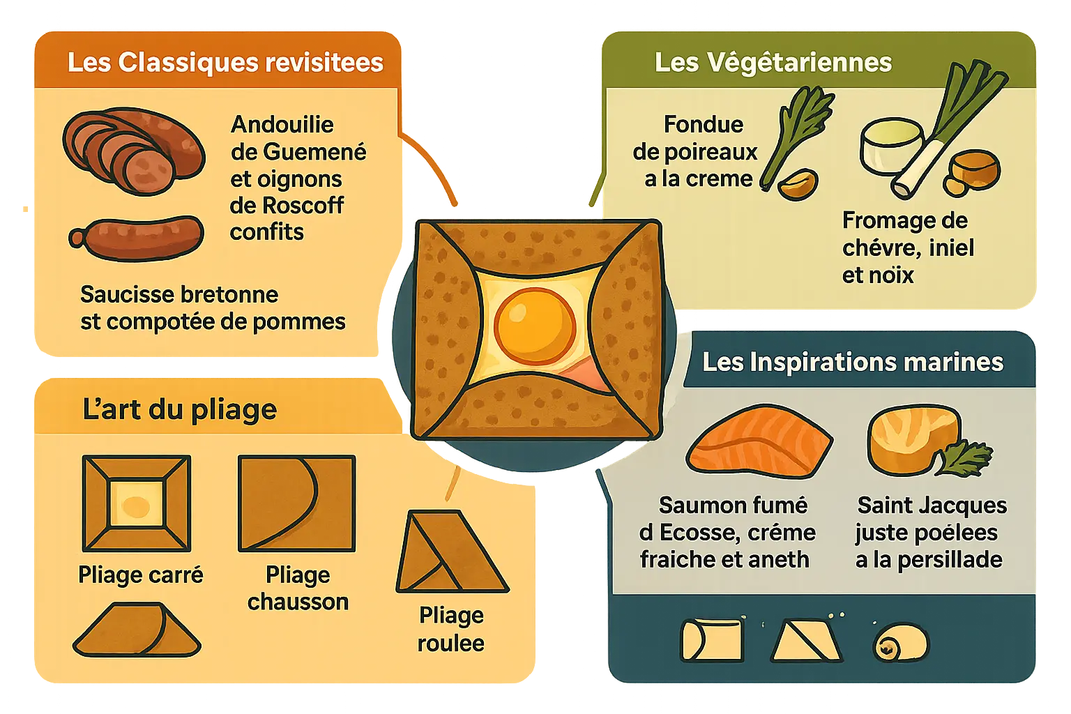 Galette bretonne complète garnie de jambon, œuf et fromage sur une crêpière