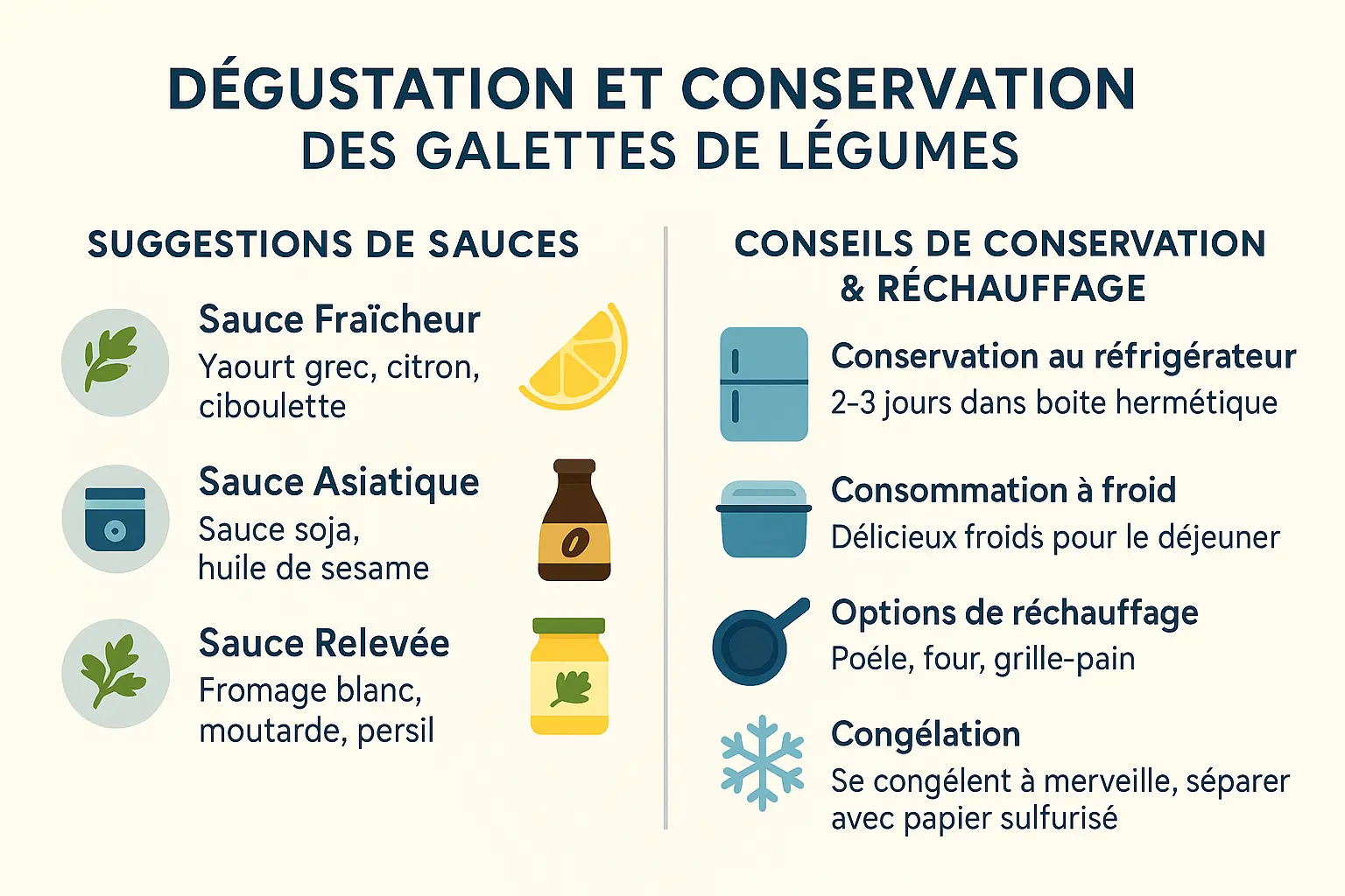 Dégustation et conservation des galettes de légumes