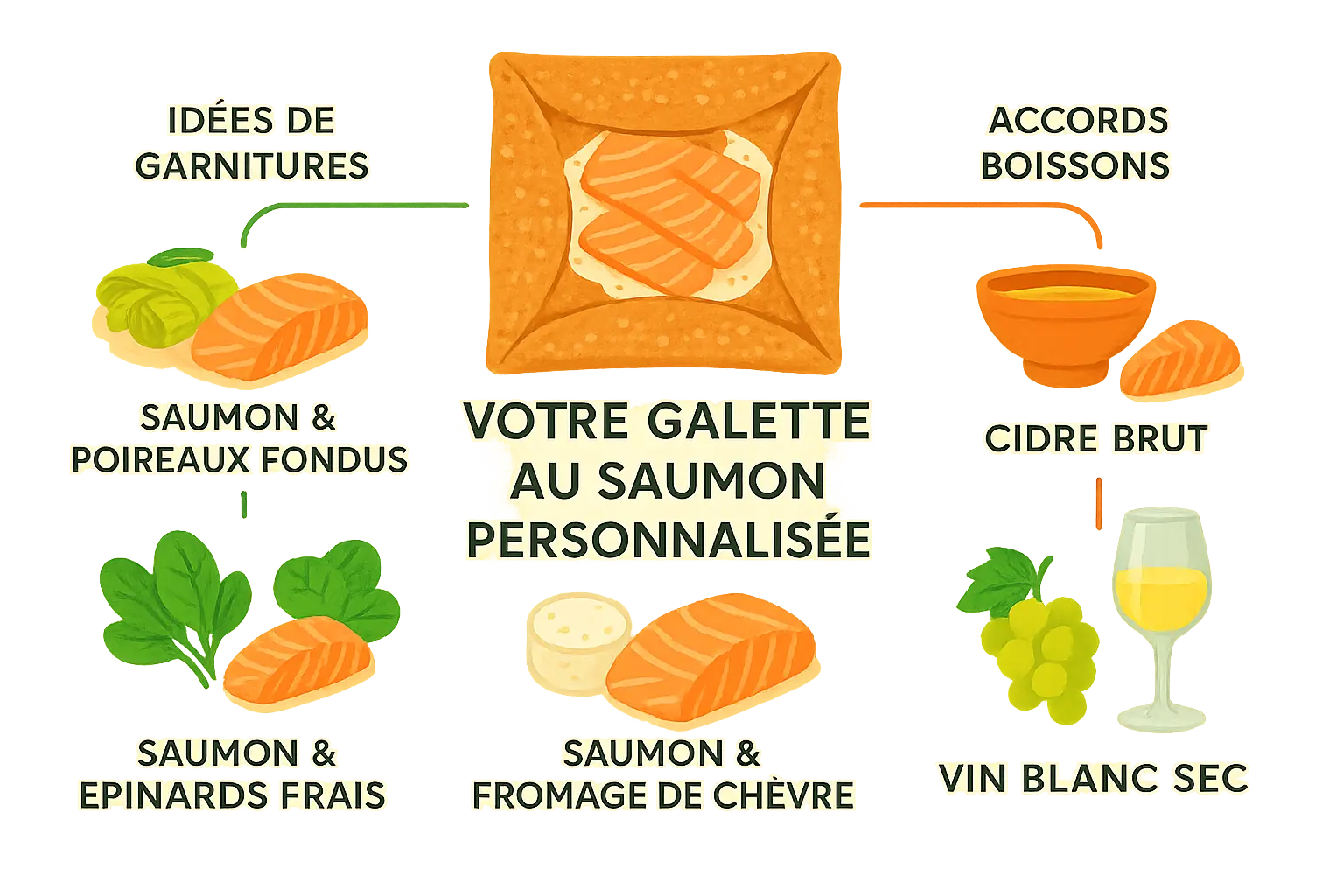 Galette bretonne au saumon fumé garnie d'épinards et fromage de chèvre