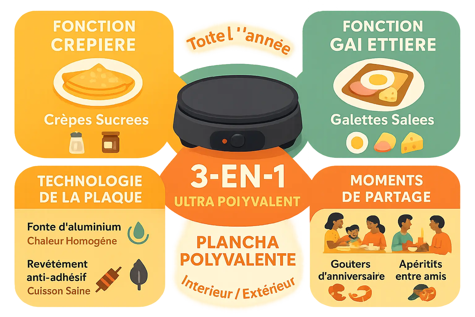 Maxi crêpière 3-en-1 en action sur une table de cuisine bretonne