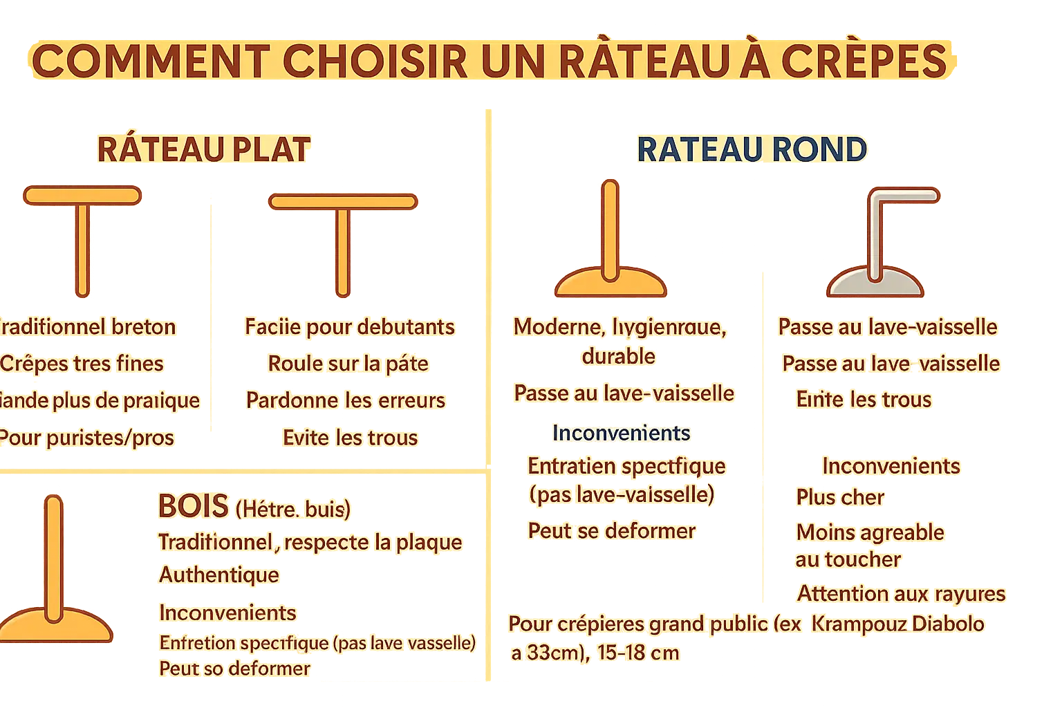 Râteau à crêpe traditionnel en bois