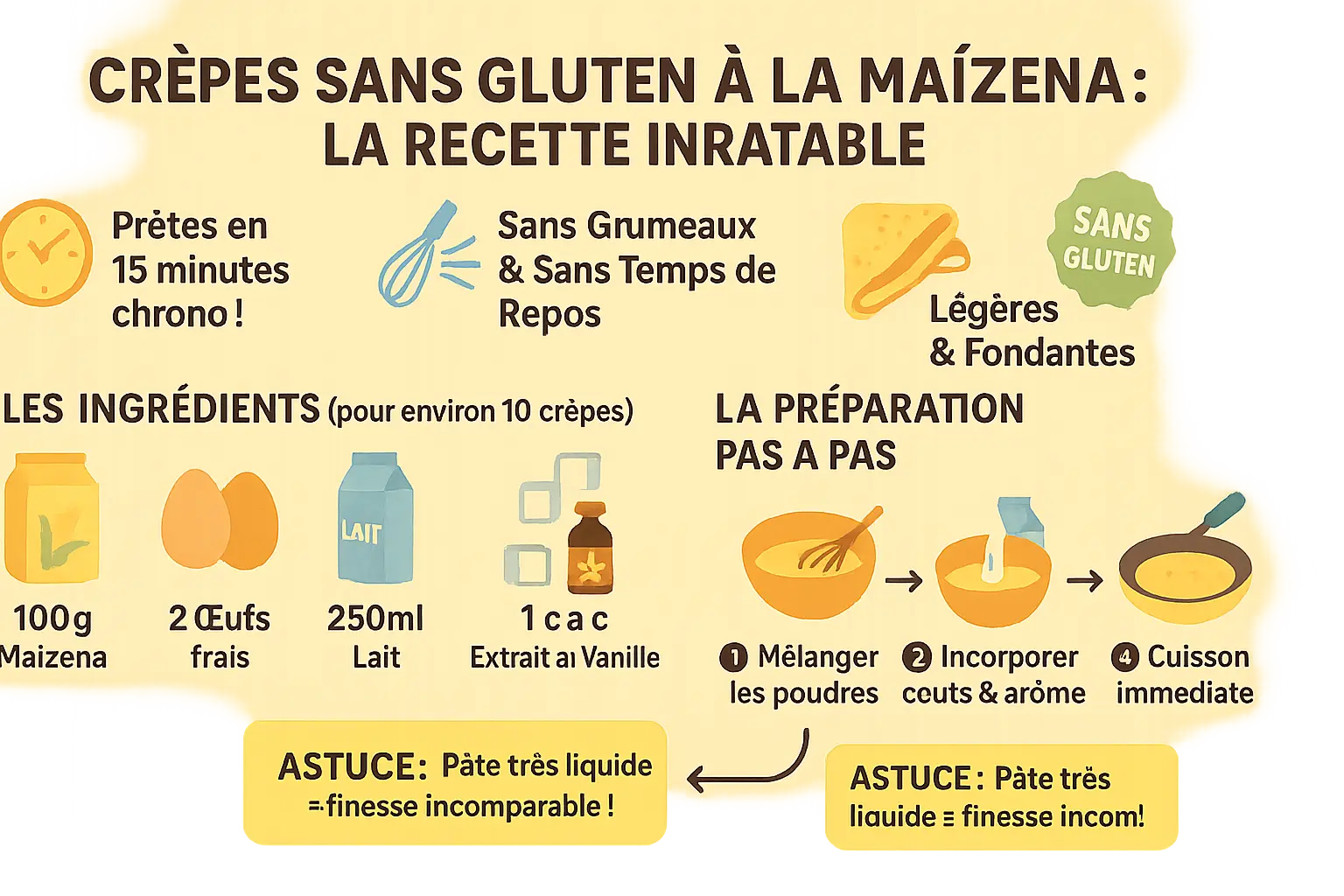 Crêpes sans gluten dorées et empilées sur une assiette en céramique blanche