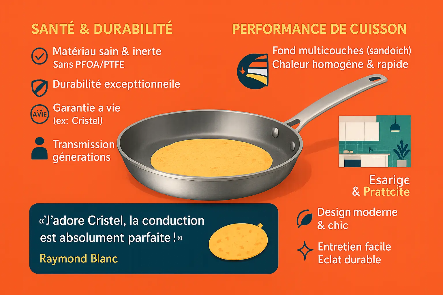 Crêpière en inox sur une plaque de cuisson