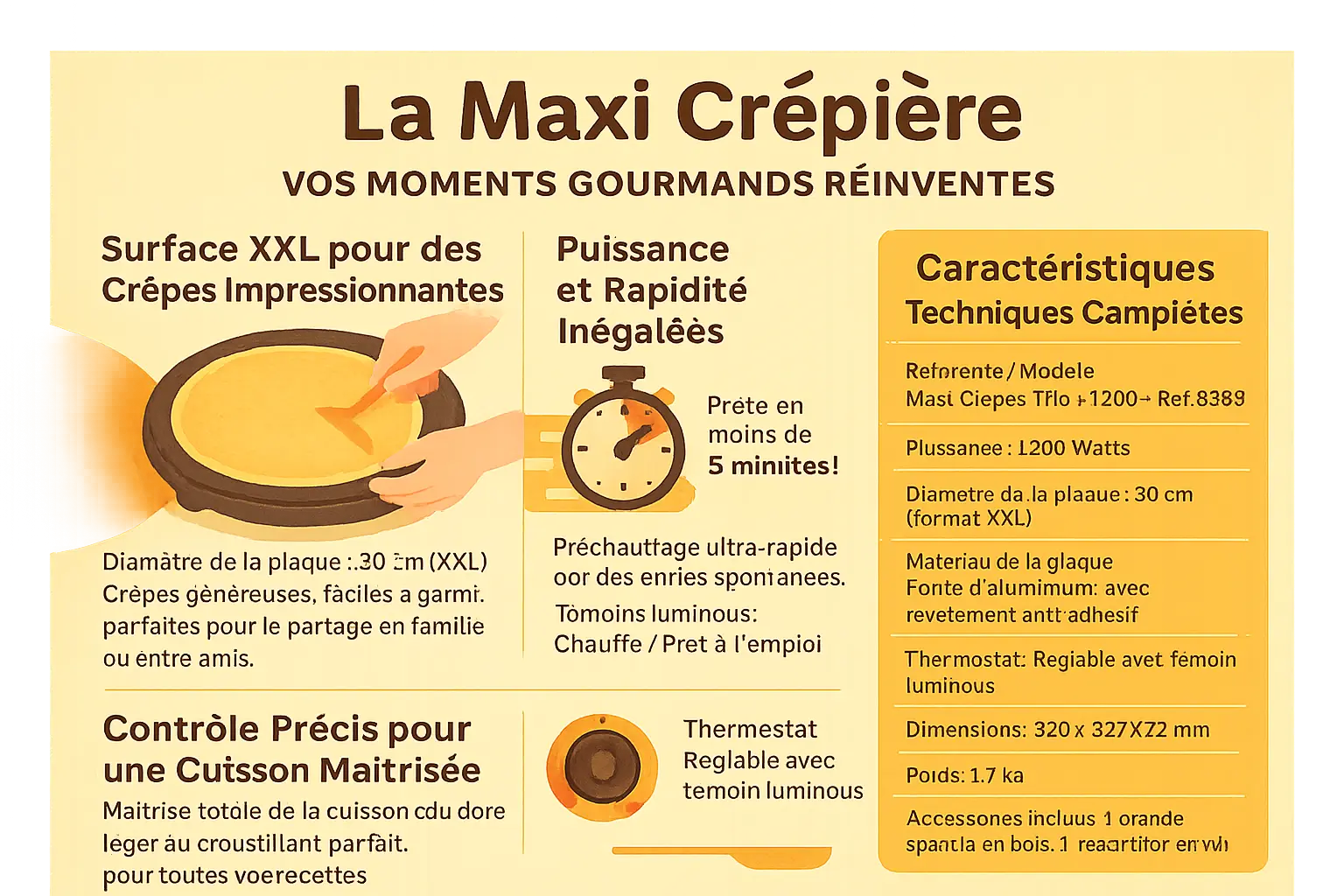 Maxi crêpière en action avec crêpes dorées