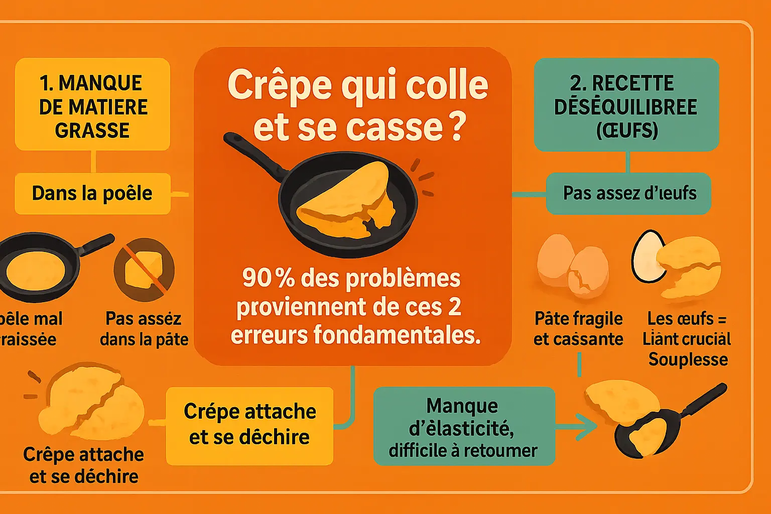 Crêpe qui colle et se casse : les solutions en image