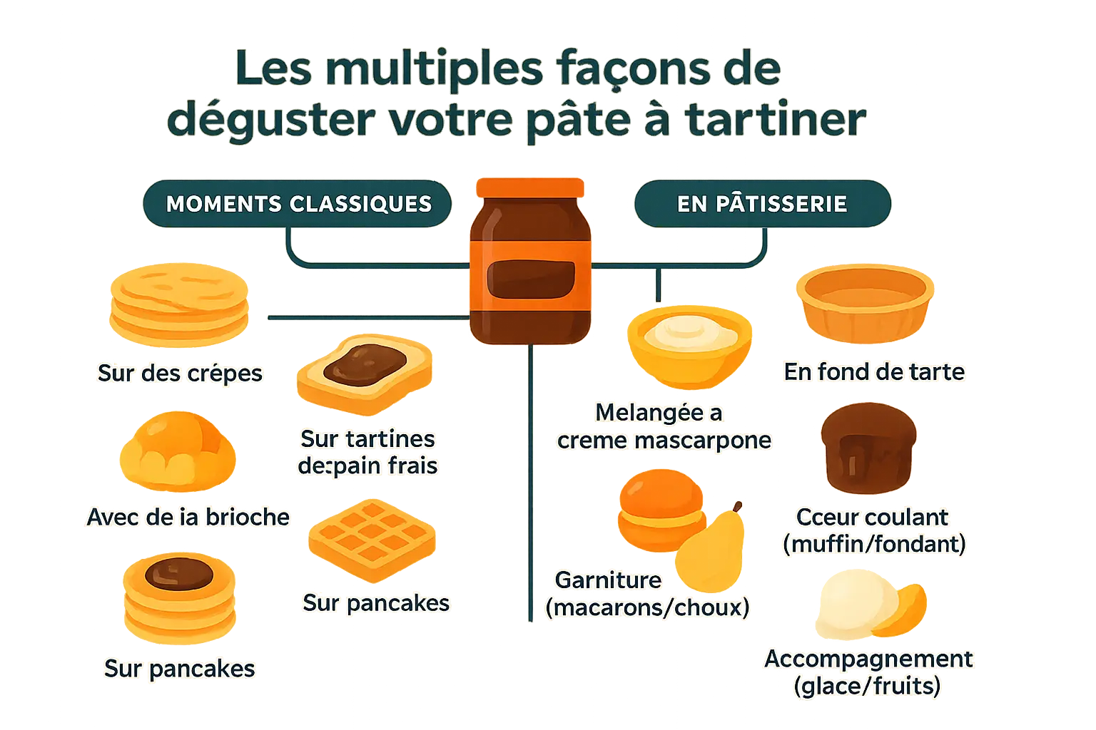 <strong>Pâte à tartiner crêpe dentelle</strong> sur des tartines et crêpes