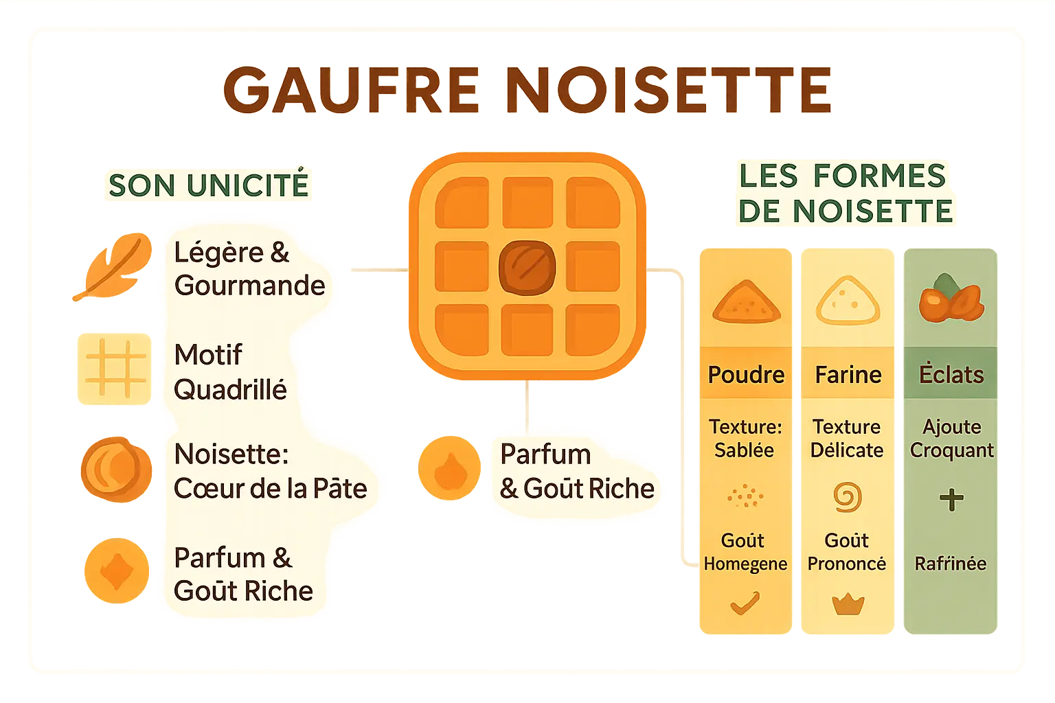Gaufre noisette avec motif quadrillé et éclats de noisettes