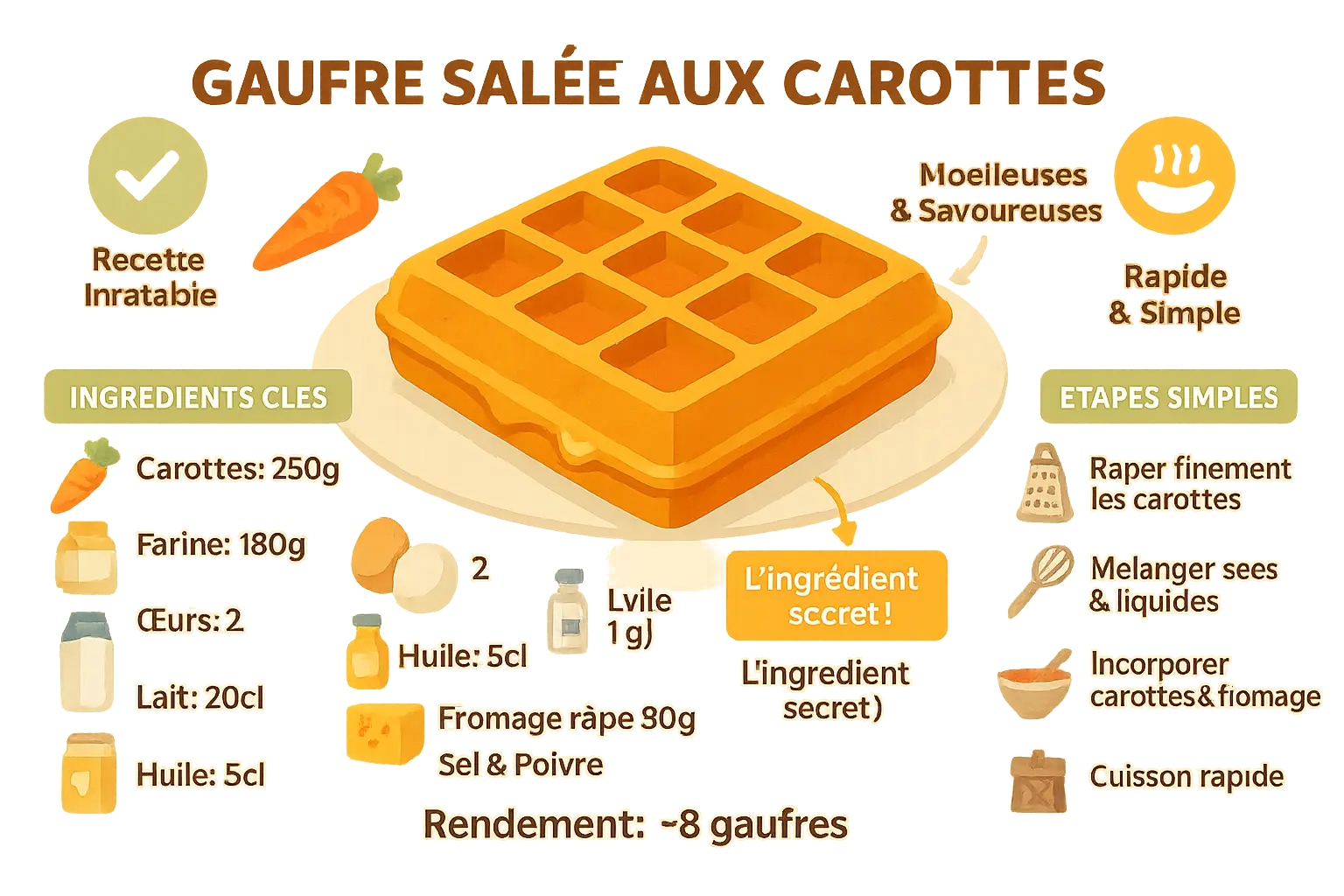Gaufres salées aux carottes dorées sur un gaufrier