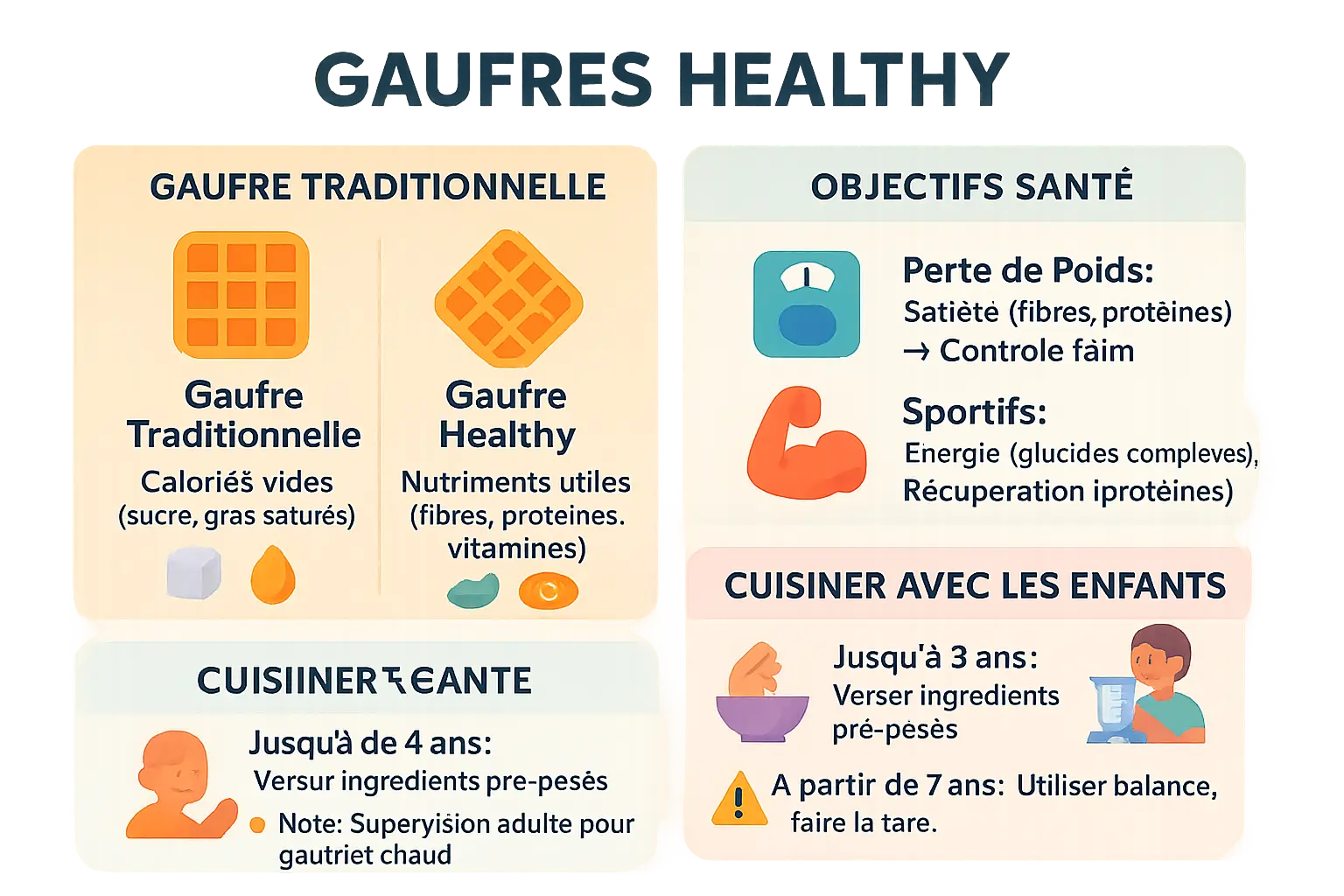 Gaufres healthy disposées sur une planche en bois avec des fruits frais et une compote