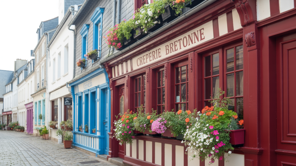 Façade d’une crêperie typique dans le vieux Quimper.