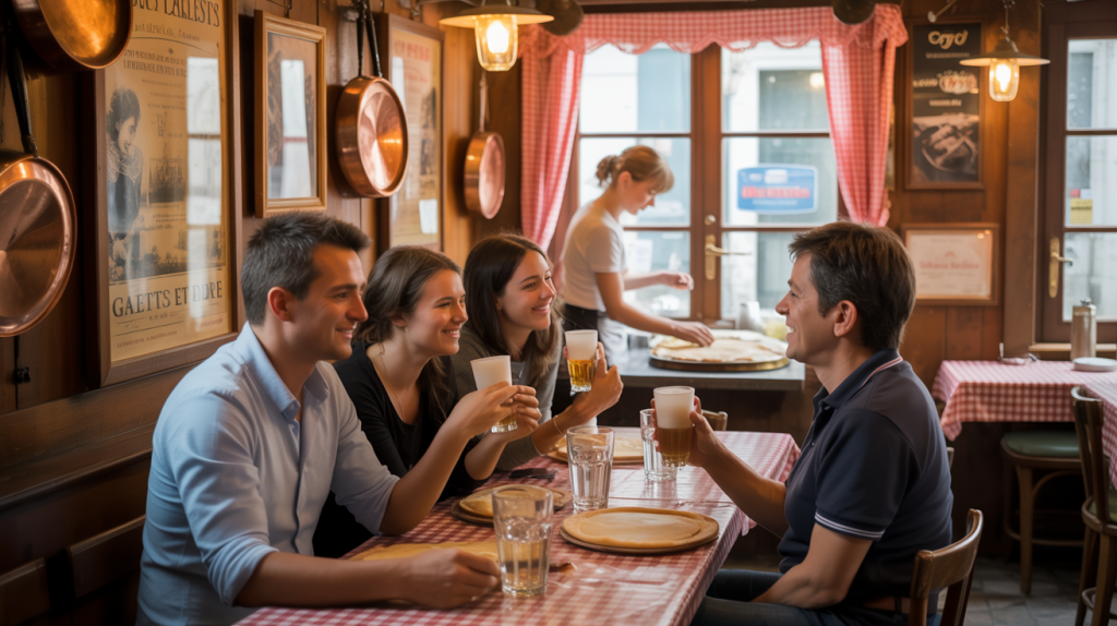 Crêperie à Chauray avec clients dégustant galettes et cidre