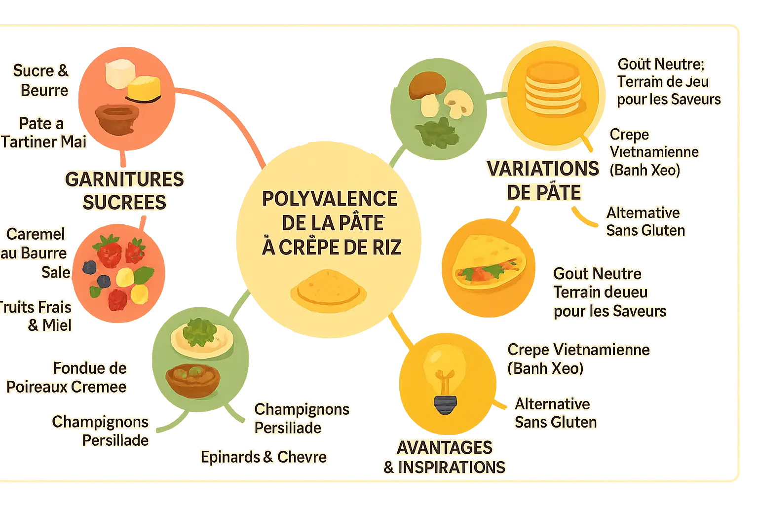 Crêpes à la farine de riz garnies de mille saveurs