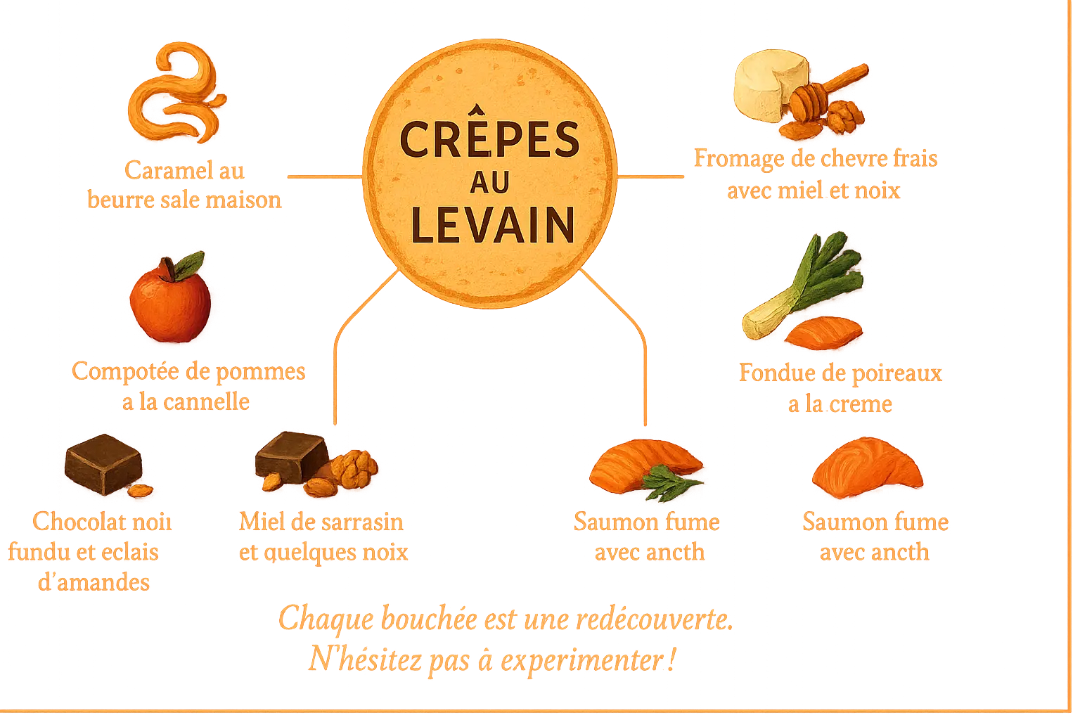 Crêpes au levain garnies de chocolat noir et éclats d'amandes