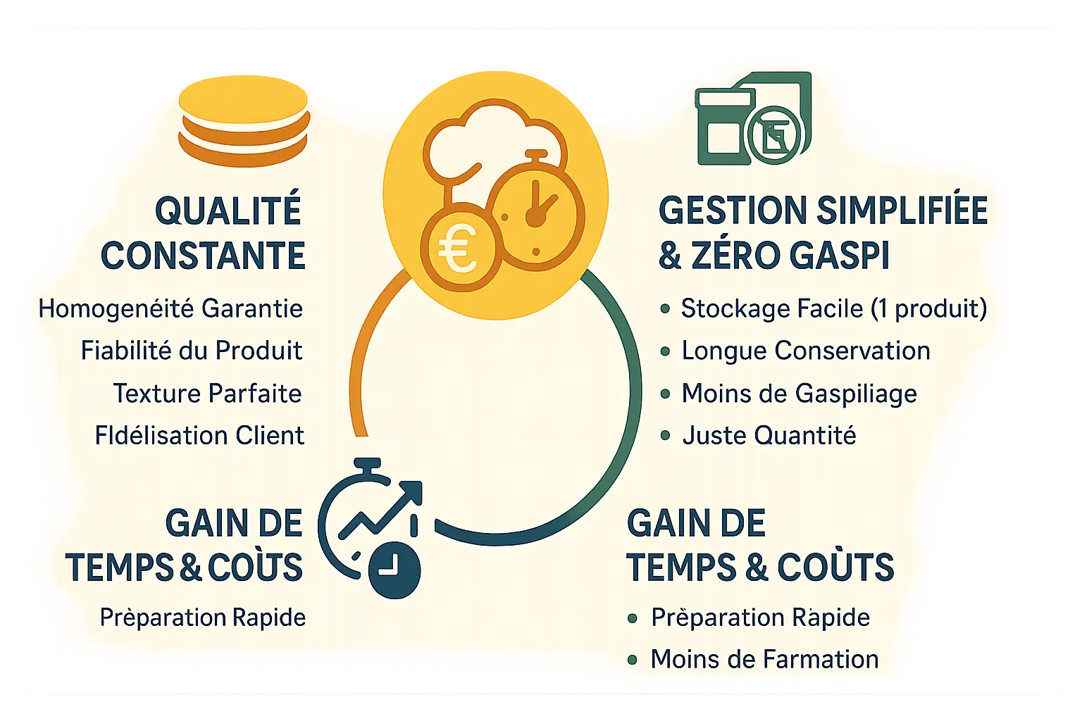 Crêpière professionnelle en action, illustration des avantages de la pâte prête à l'emploi.