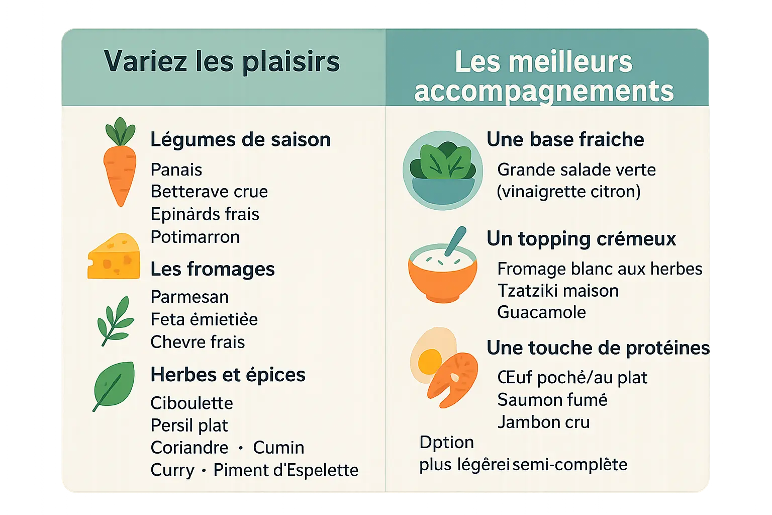 Infographie sur les variations et accompagnements des gaufres salées