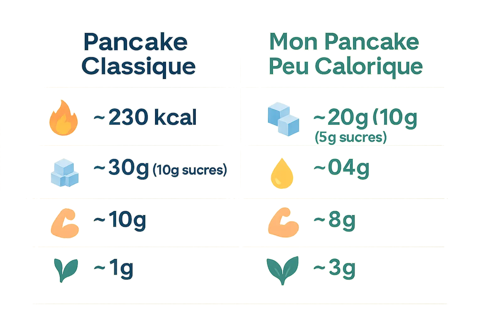 Comparaison visuelle pancake classique vs light