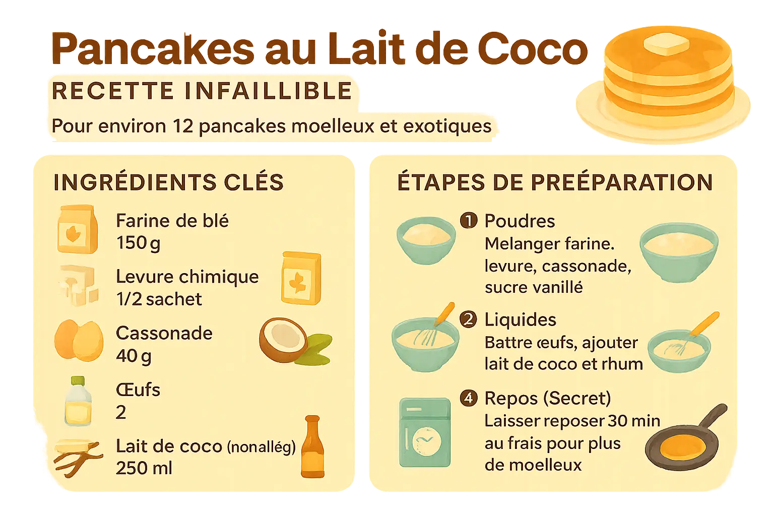 Pancakes au lait de coco dorés sur une poêle
