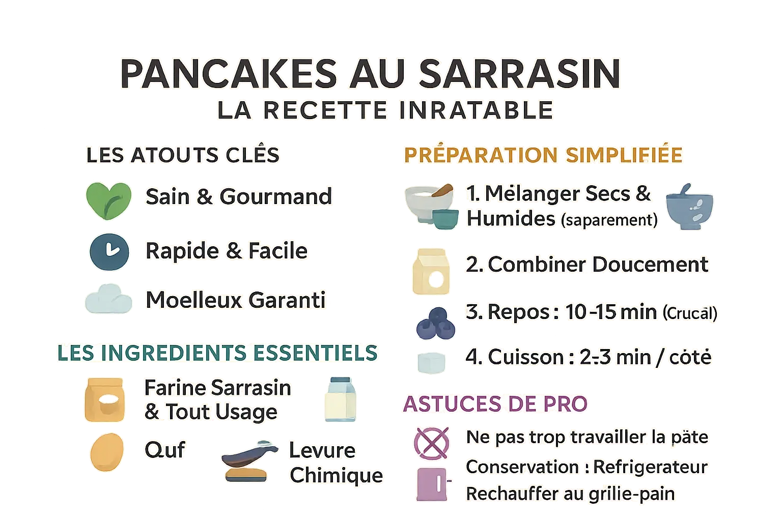 Pancakes au sarrasin empilés avec des bleuets et du sirop d'érable