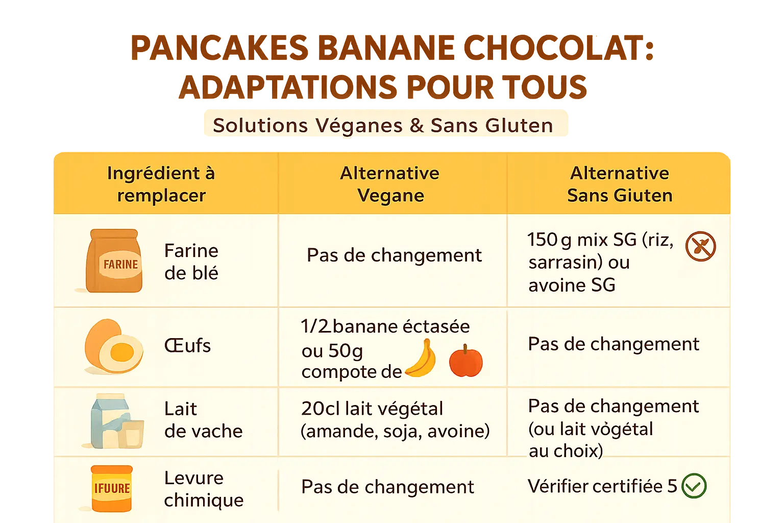 Pancakes banane-chocolat avec variantes véganes et sans gluten