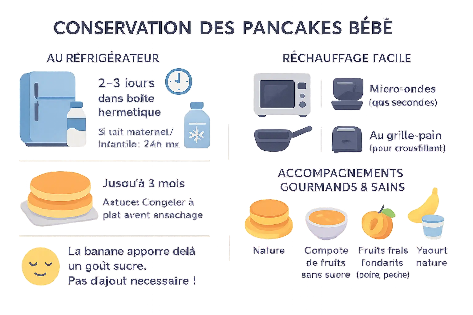 <strong>Pancakes pour bébé prêts à être congelés</strong> et accompagnés de fruits frais