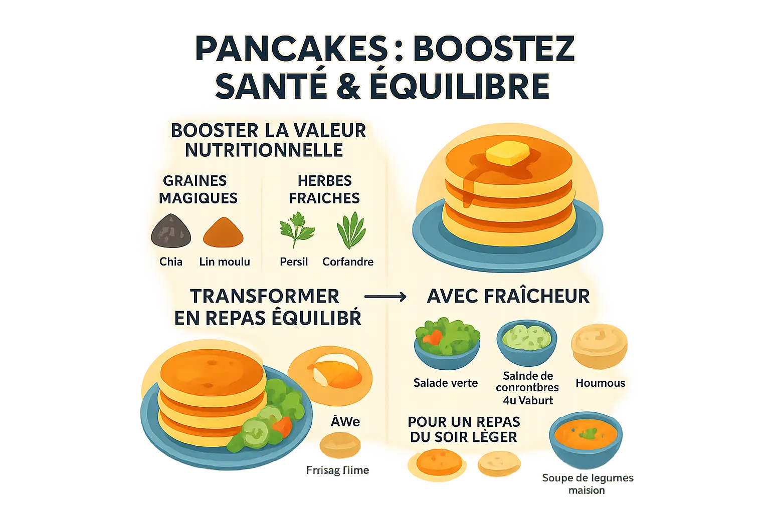 Pancakes salés aux légumes avec accompagnements équilibrés