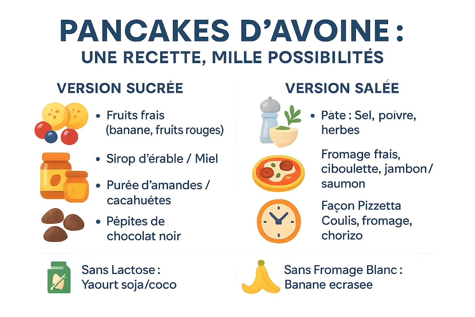 Pancakes au son d'avoine avec différentes garnitures