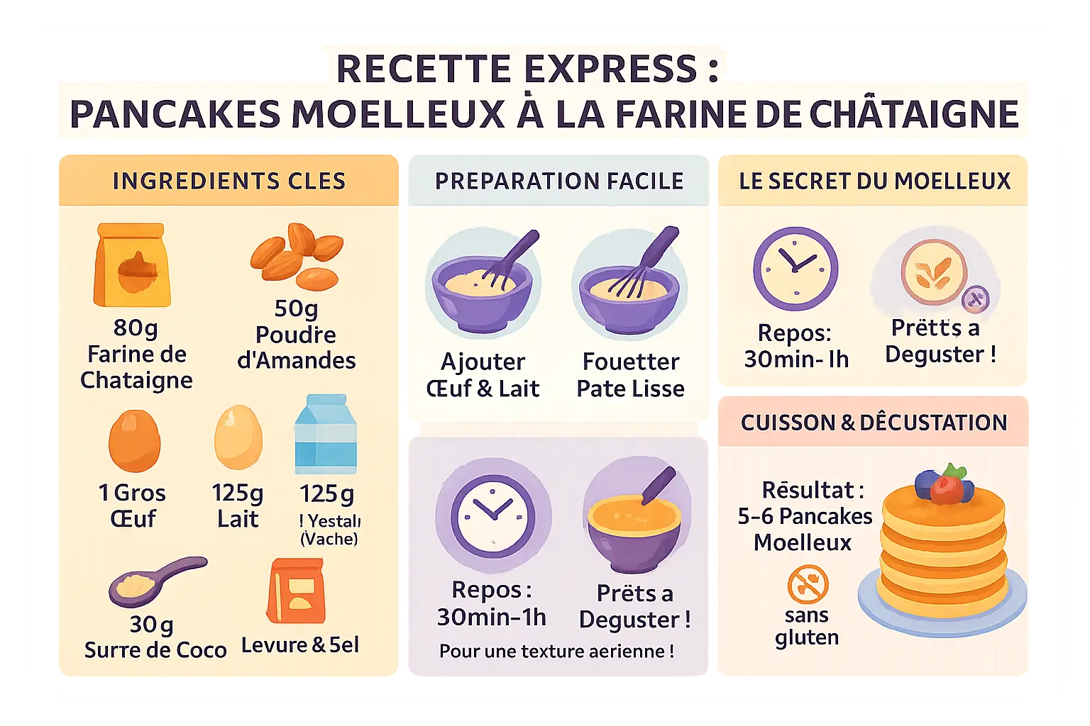 Pancakes moelleux à la farine de châtaigne dorés sur une poêle