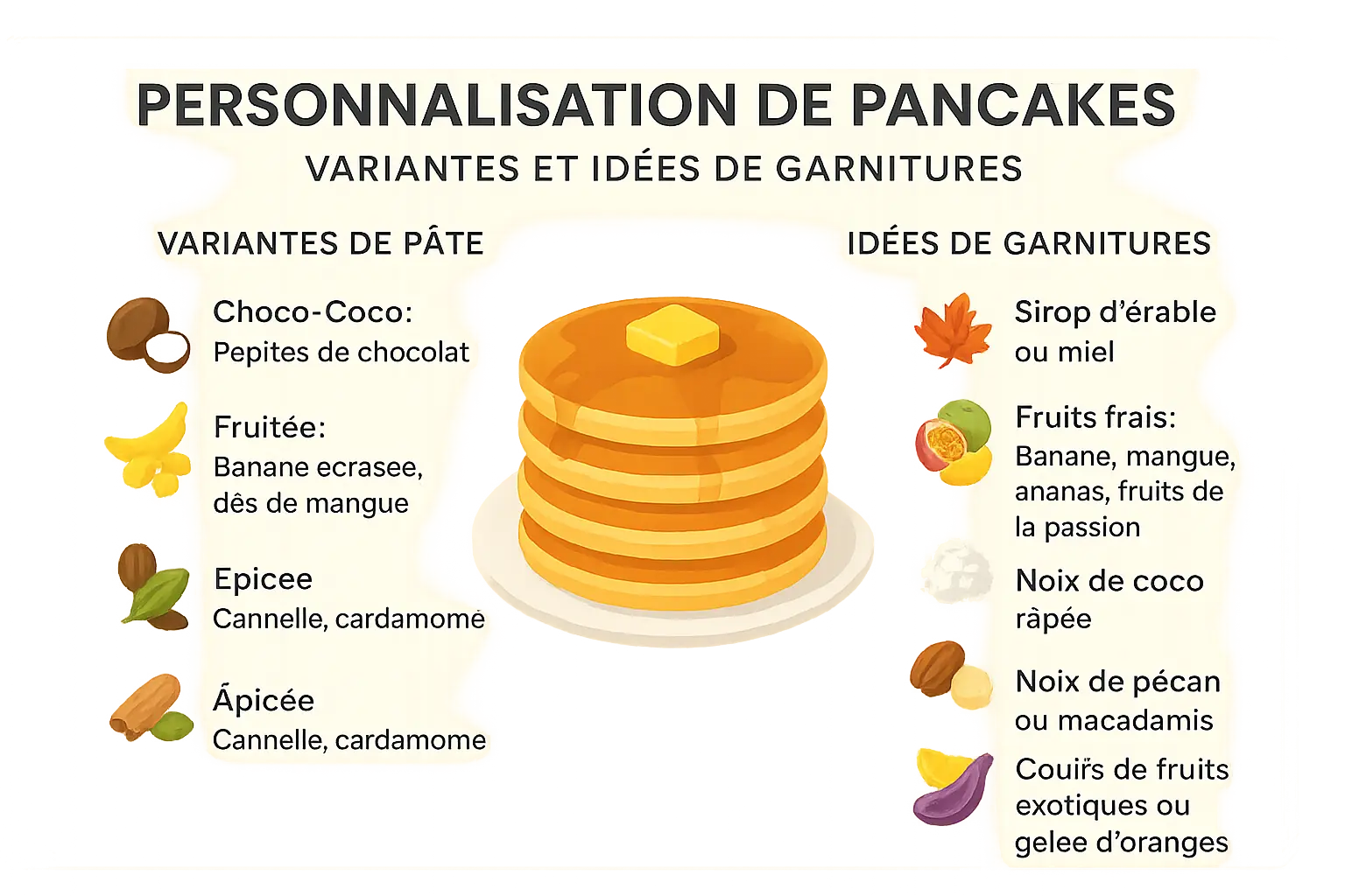Pancakes moelleux au lait de coco avec garnitures variées