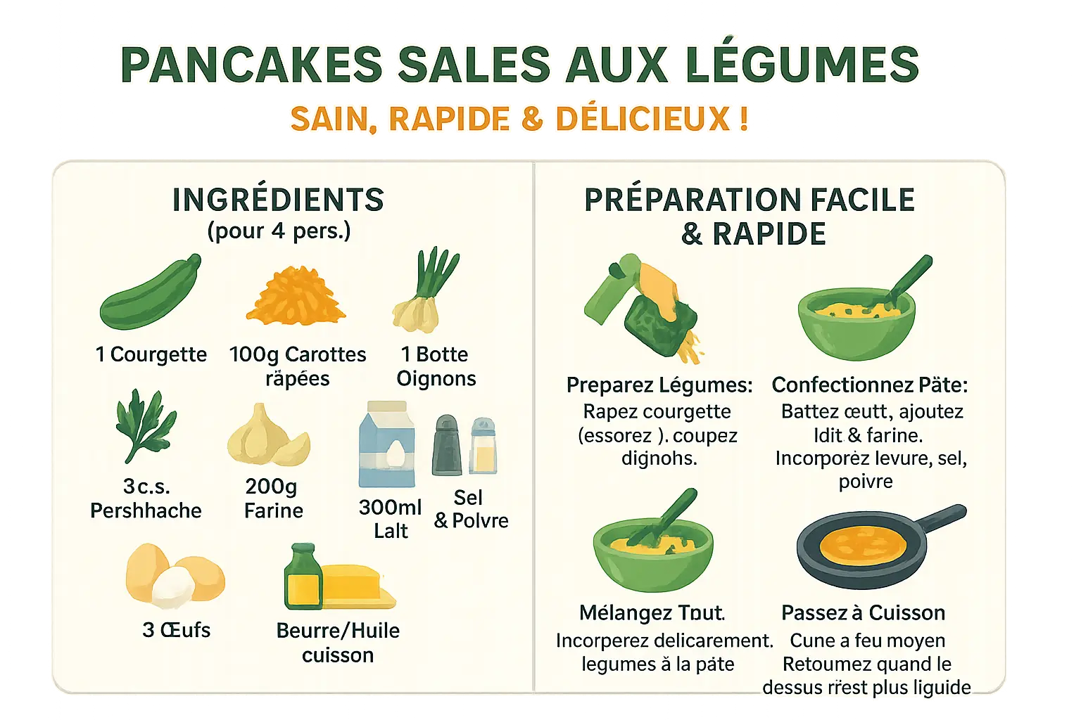 Pancakes salés aux légumes dorés sur une poêle